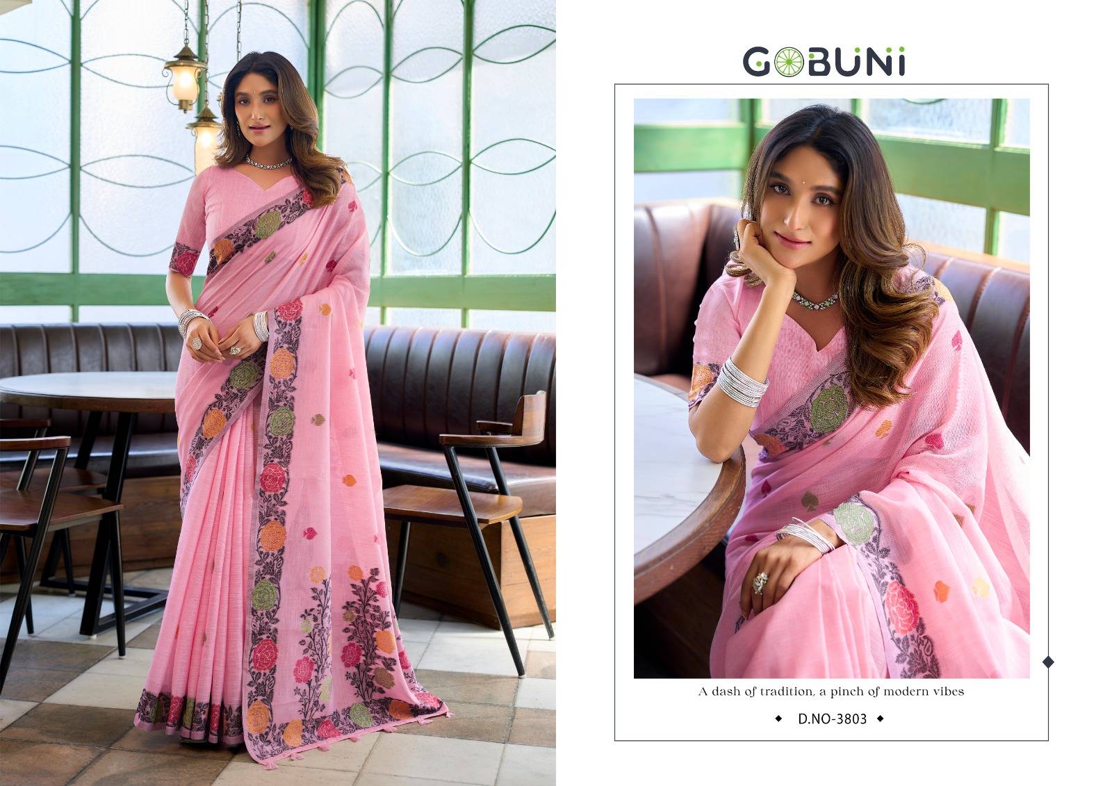 SUMAN BY GOBUNI 3801 To 3806  Series Indian Traditional Wear Collection Beautiful Stylish Fancy Colorful Occasional Wear Linen Jacquard Sarees At Wholesale Price